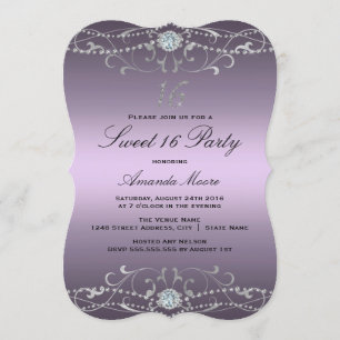 Purple Diamond Damask Sweet 16 Invitation