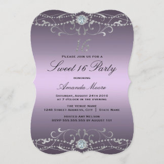 Purple Diamond Damask Sweet 16 Invitation