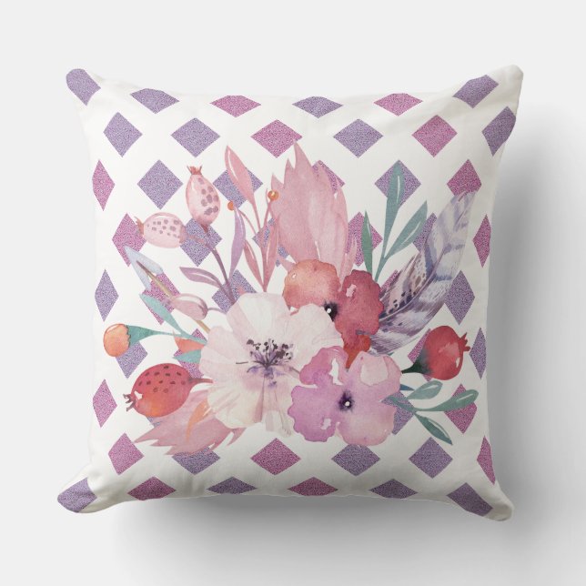 Purple Diamond Floral Reversible Pillow (Front)