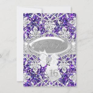 Purple Diamond Glitter Princess Sweet 16 Invite