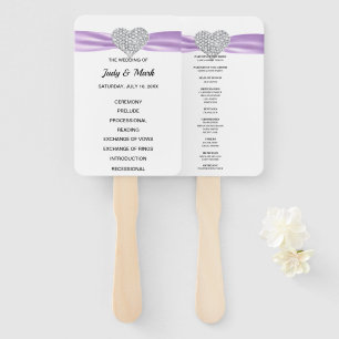 Purple Diamond Heart Wedding Program Hand Fan