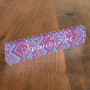Purple diamond pink pattern lavender chequered art nameplate