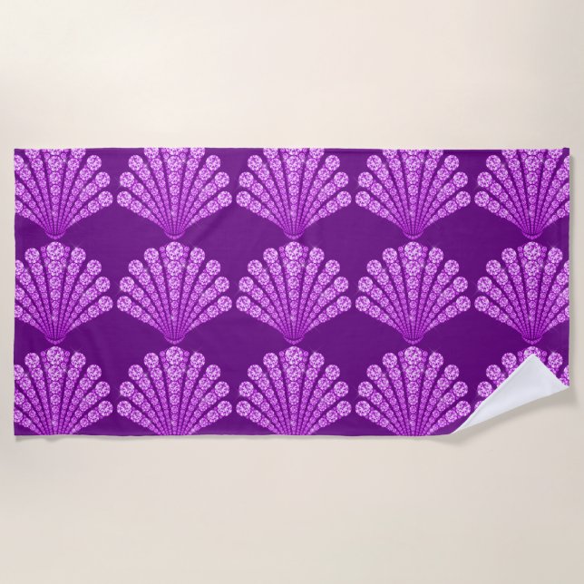 Purple Diamond Seashells Beach Towel (Front)