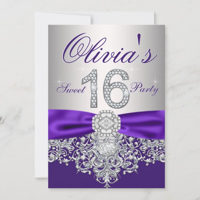 Purple Diamond Sweet 16 Party Invitation (Front)
