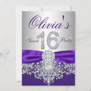 Purple Diamond Sweet 16 Party Invitation