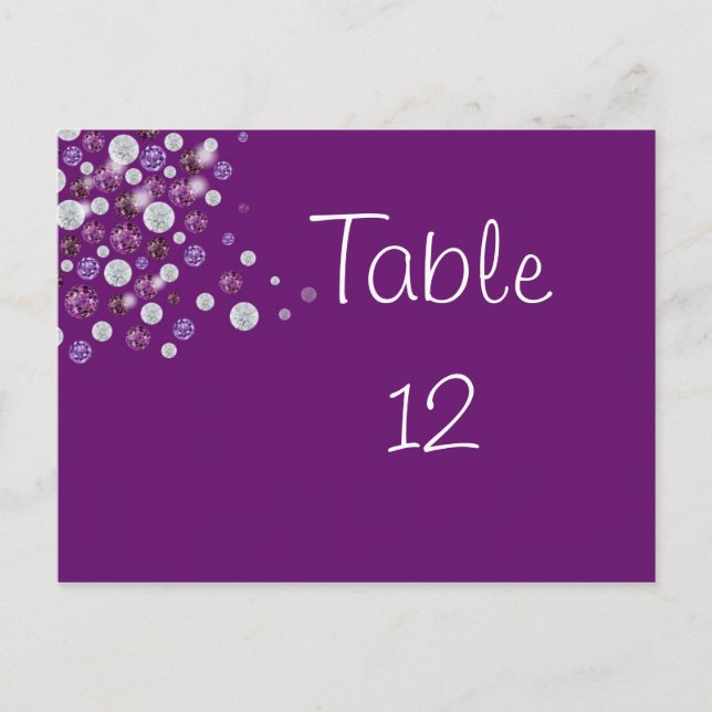 Purple Diamond Table Number Card Wedding (Front)