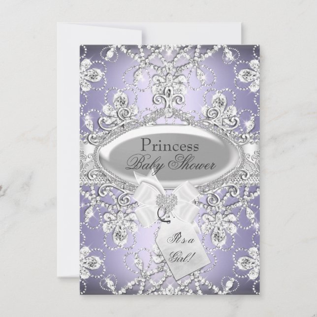 Purple Diamond Tiara Princess Baby Shower Invite (Front)