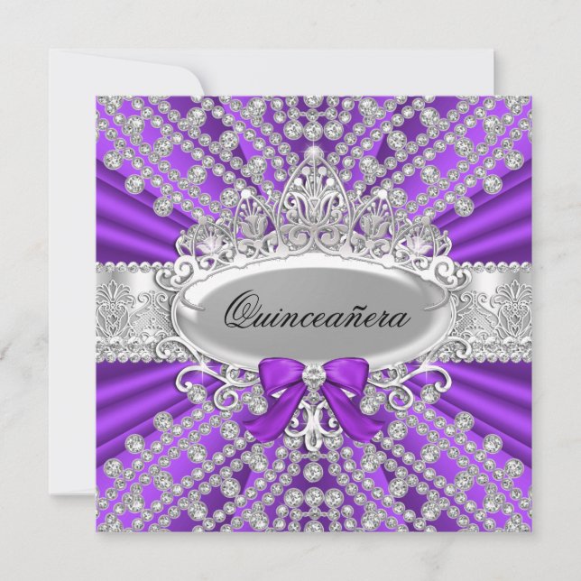 Purple Diamond & Tiara Quinceañera Invitation (Front)