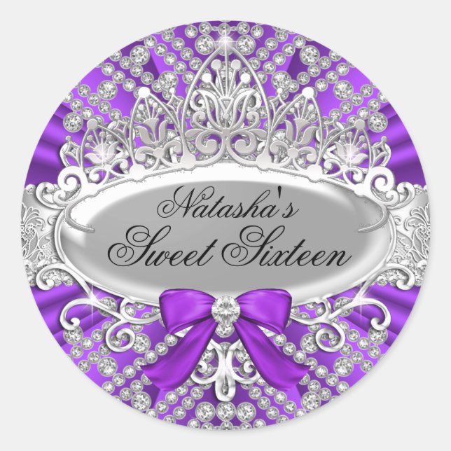 Purple Diamond & Tiara Sweet 16 Sticker (Front)