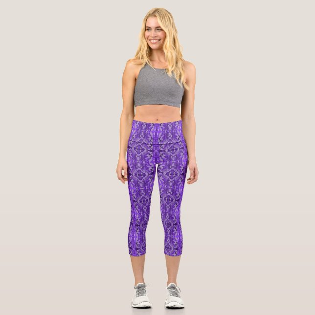Purple Diamond-y Abstract Pattern  Capri Leggings (Front)