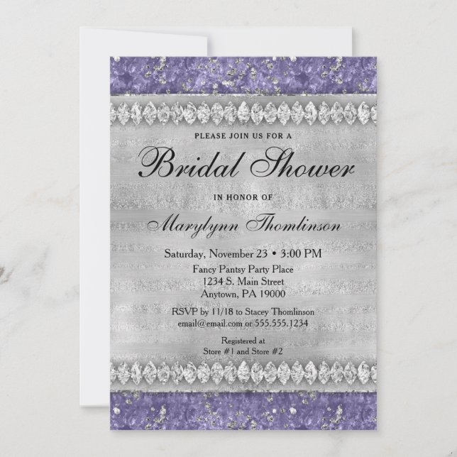 Purple Diamonds Bridal Shower Invitation Silver (Front)