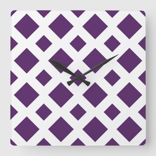 Purple Diamonds on White Square Wall Clock (Front)