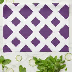 Purple Diamonds on White Tea Towel