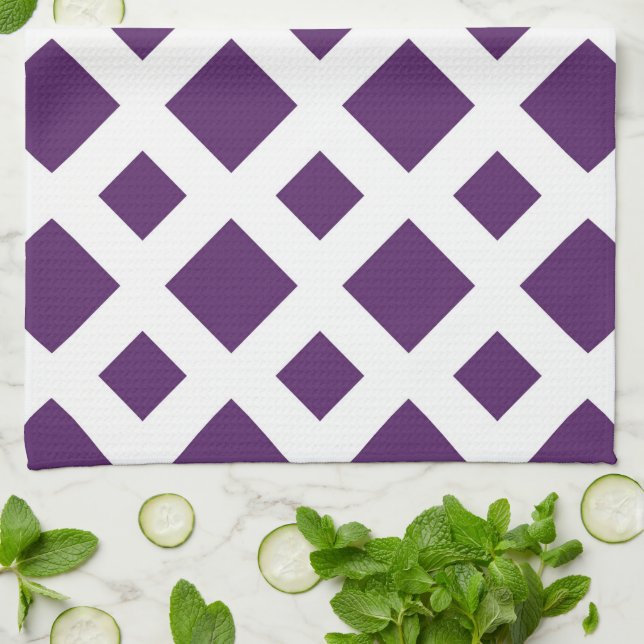 Purple Diamonds on White Tea Towel (Folded)