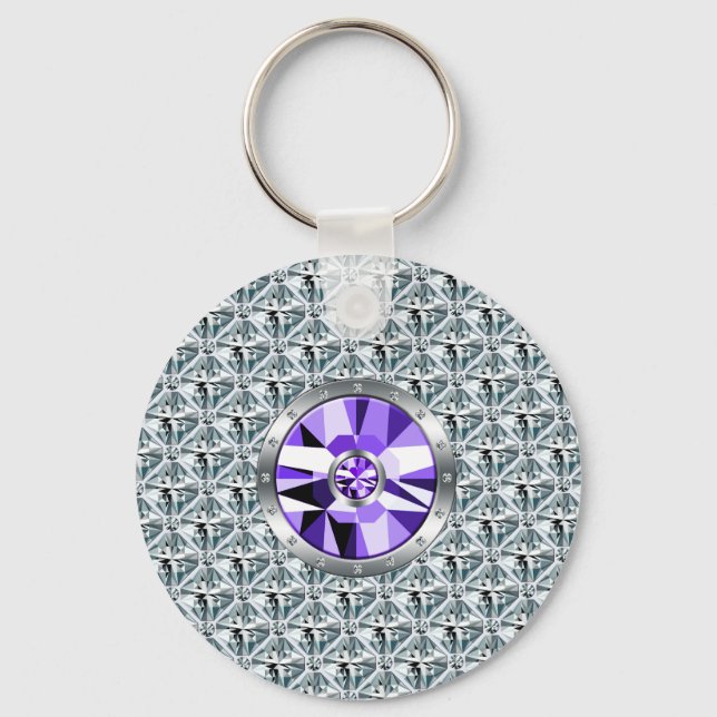 Purple Diamonds Pattern And White Gold Key Ring (Front)