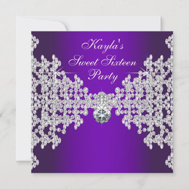 Purple Diamonds Purple Sweet Sixteen Birthday Invitation (Front)