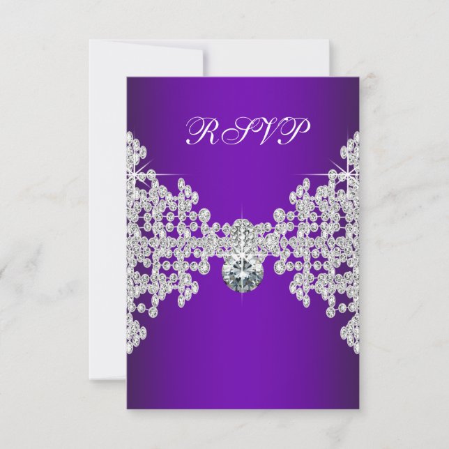 Purple Diamonds Purple Sweet Sixteen Birthday RSVP (Front)
