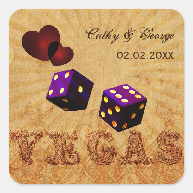purple dice Vintage Vegas favour stickers (Front)