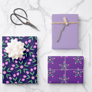 Purple Digital Floral Wrapping Paper Sheet