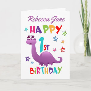 Purple Dinosaur 1st Birthday Card