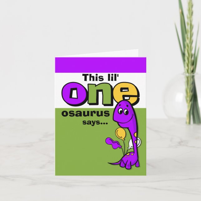 Purple Dinosaur 1st Birthday Thank You (Front)