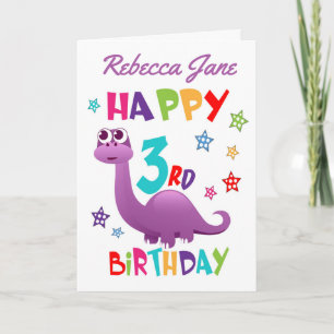 Purple Dinosaur 3rd Birthday Card