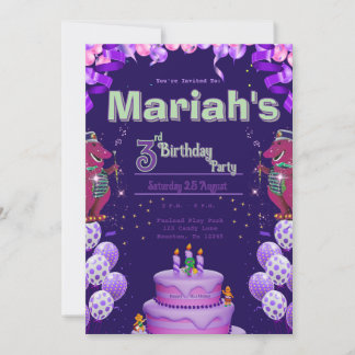 Purple Dinosaur Birthday Invitation 