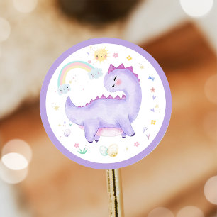 Purple Dinosaur Birthday Party Classic Classic Round Sticker