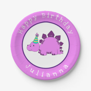 Purple Dinosaur Birthday Party Paper Plate