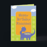 Purple Dinosaur Birthday with Dots Card<br><div class="desc">A cute dinosaur design for celebrating a birthday in true prehistoric style. Customise with your own text for the birthday girl or birthday boy to create a unique and personalised greeting card their birthday. A cute purple dinosaur stands in front of the birthday wishes, with a subtle green polka dot...</div>