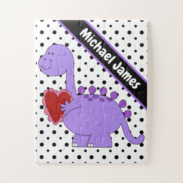 Purple Dinosaur, Cute Personalised Kids Jigsaw Puzzle (Vertical)