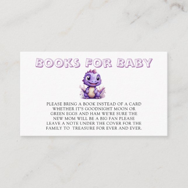 Purple Dinosaur Floral Girl Books For Baby Enclosure Card (Front)