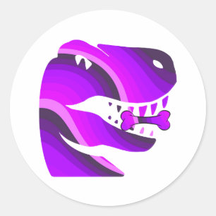 Purple Dinosaur Girl's T-Rex Birthday Party Classic Round Sticker