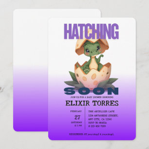 Purple Dinosaur Hatching Soon Invitation