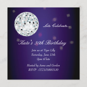 Purple Disco Ball Birthday Party Invitation