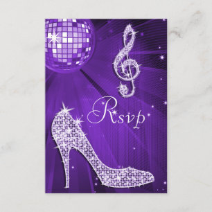 Purple Disco Ball Sparkle Heels RSVP Card