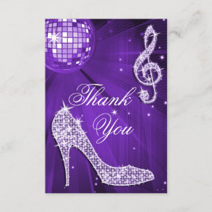 Purple Disco Ball Sparkle Heels Thank You Card