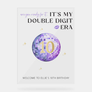 Purple Disco Double Digit Era Birthday Welcome Acrylic Sign