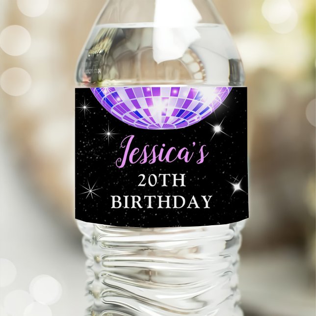 Purple Disco In Her Birthday Era Party Water Bottle Label (Creator Uploaded)