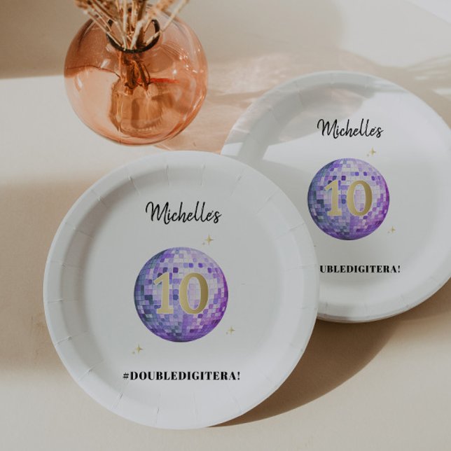 Purple Disco In My Double Digit Era 10th Birthday Paper Plate (Creator Uploaded)