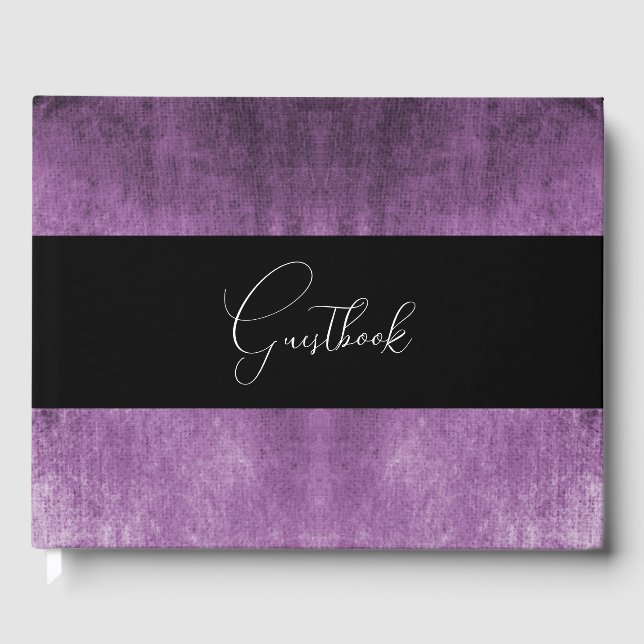 Purple Distressed Grunge Texture Wedding Guest Book (Front)