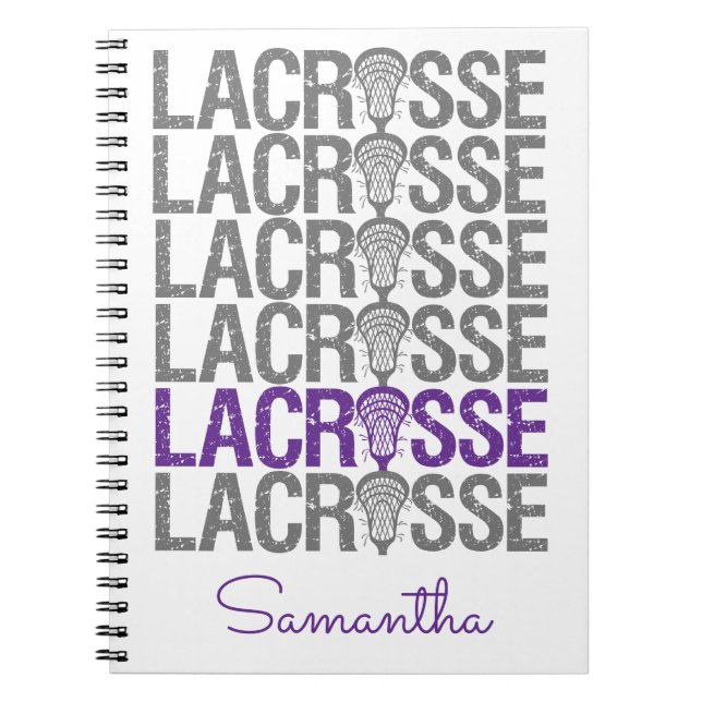 Purple Distressed Lacrosse Word Notebook (Front)