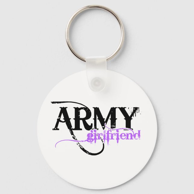 Purple Distressed Lettering Army Girlfriend Key Ring (Front)