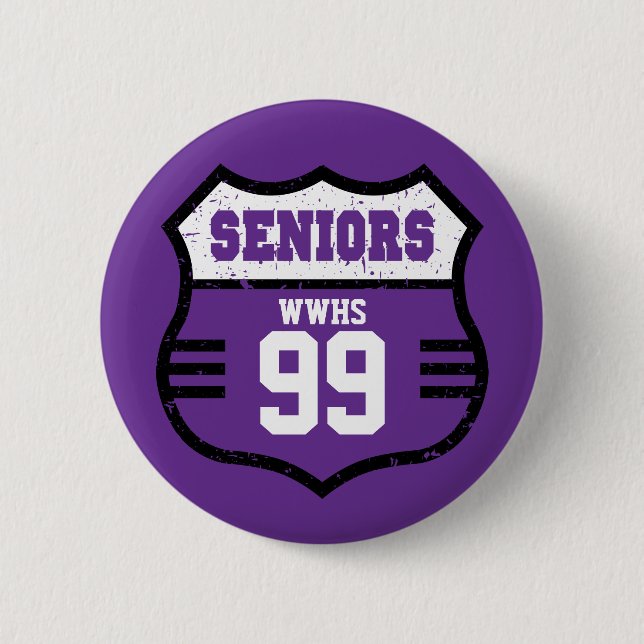 Purple Distressed Seniors Road Sign 6 Cm Round Badge (Front)