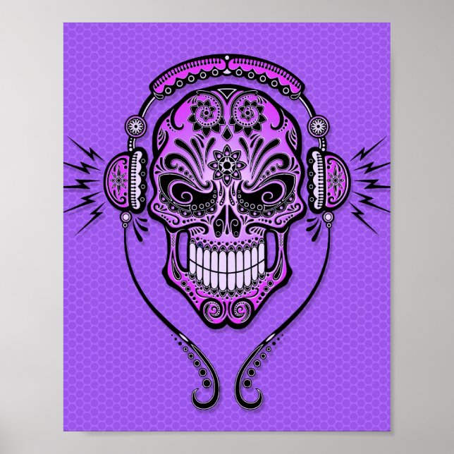Purple DJ Sugar Skull Poster (Front)