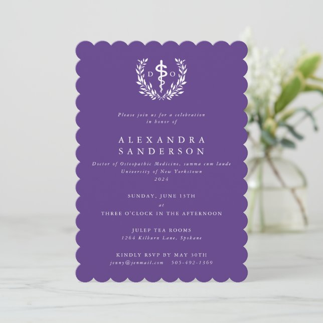 Purple Doctor of Osteopathic Medicine Graduation Invitation (Standing Front)