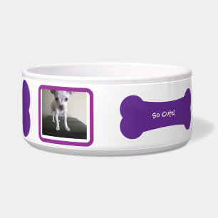 Purple Dog Bone Photo Personalised Pet Bowl