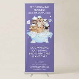 Purple Dog Cat Sitting Spa bath Pet Groomer Retractable Banner
