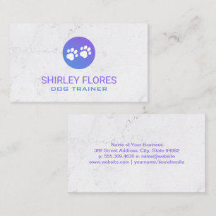 Purple Dog Paw Icon   White Marble Background Business Card