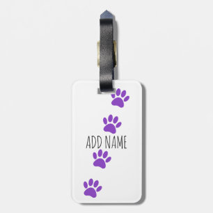 Purple Dog Paw Prints Custom Name Luggage Tag